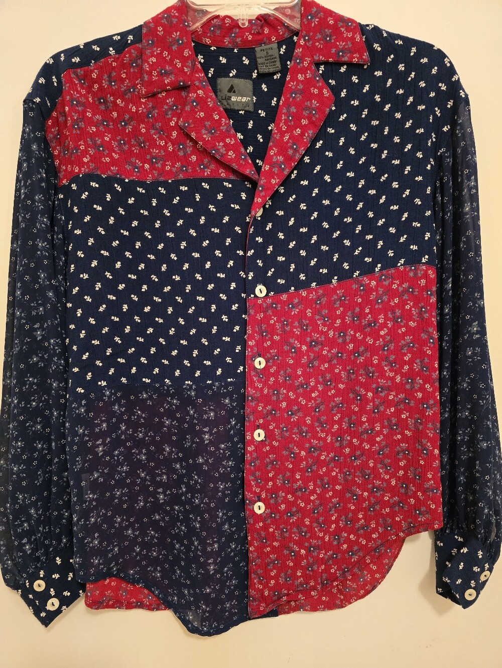 Lizweae Mixed-Print Button-Up Shirt - Western Red & Navy Blouse